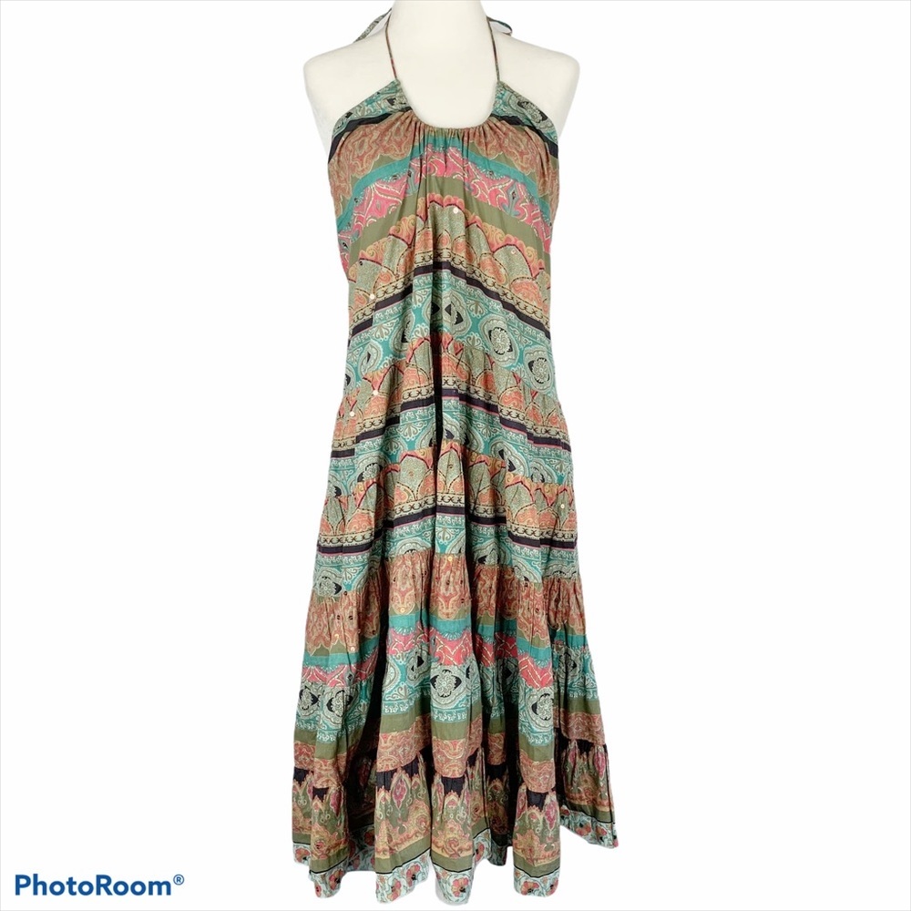 ✨5/$25✨ Angie Boho Flowy Halter Tiered Midi Dress